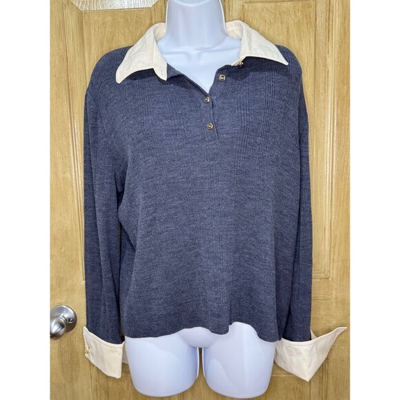 St. John Sport by Marie Gray Sweaters - ST. JOHN Sport by Marie Gray Long Sleeve Sweater Gray Cream Womens Wool Rayon